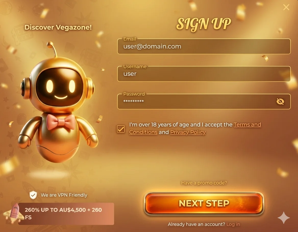 Vegazone sign up form